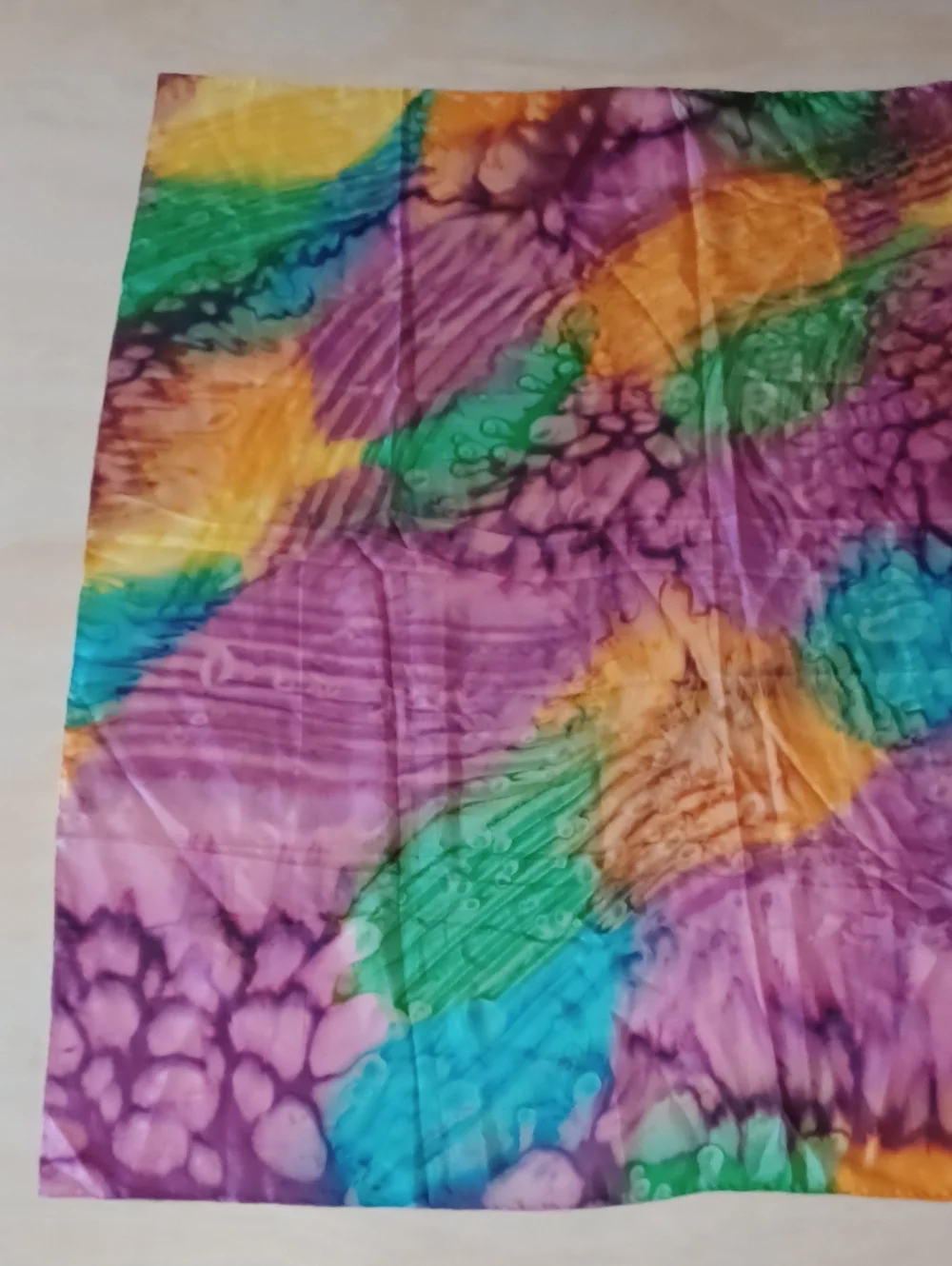 Vintage Shanghai Silk Batik Tie Dye Square Scarf 35×35 Abstract Watercolor